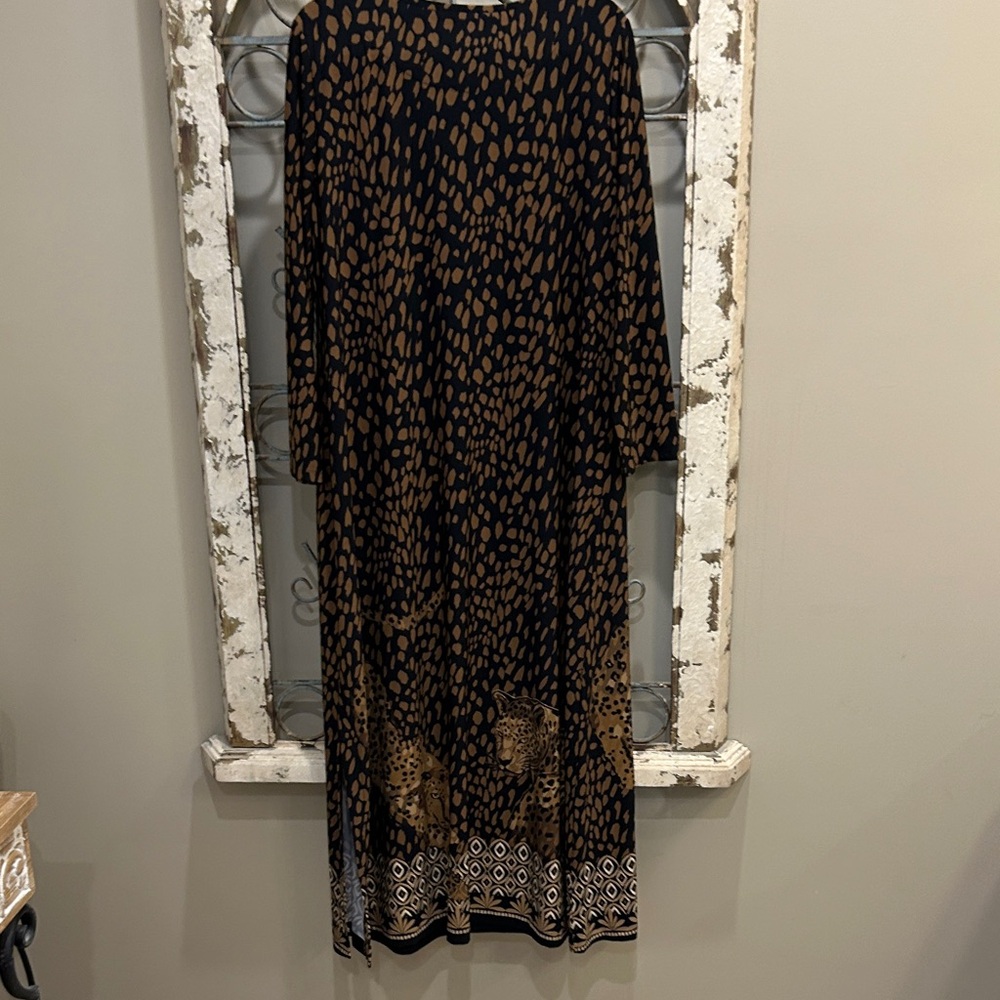 Chico's Black and Brown Animal Print LS Maxi Dress Excellent Preowned Condition - Picture 7 of 11